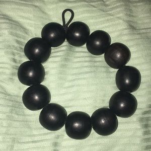 Minimalist Lrg Black Wooden Beads Elastic Bracelet